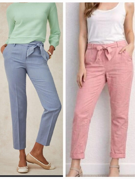 LOFT Pants - LOFT Paperbag Tie Waist Cropped Pants in Light Blue and Dusty Pink